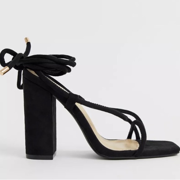 Public Desire Betty black ankle tie toe loop heeled sandals - Picture 1 of 4